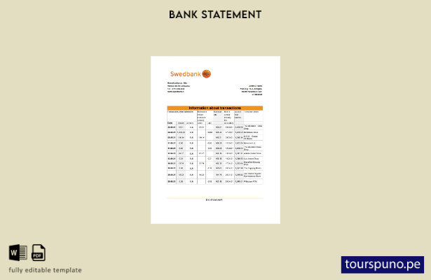 listo para imprimir plantilla de Excel de extracto bancario de Lituania Swedbank